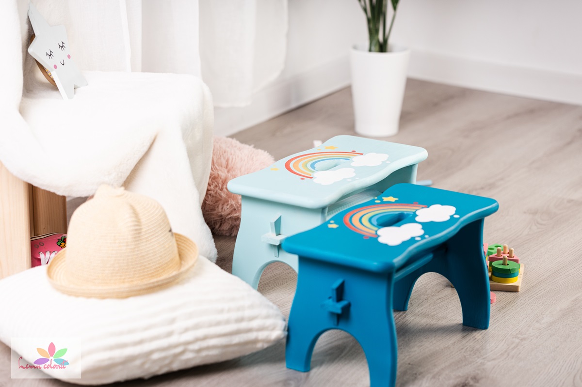 Scaunel taburet cu desen animat, bleu - imagine 2