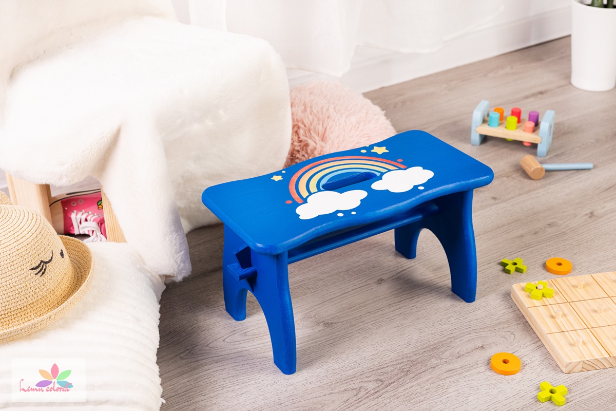 Scaunel taburet cu desen animat, albastru inchis