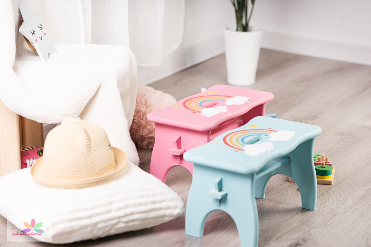 Scaunel taburet cu desen animat, roz - imagine 2
