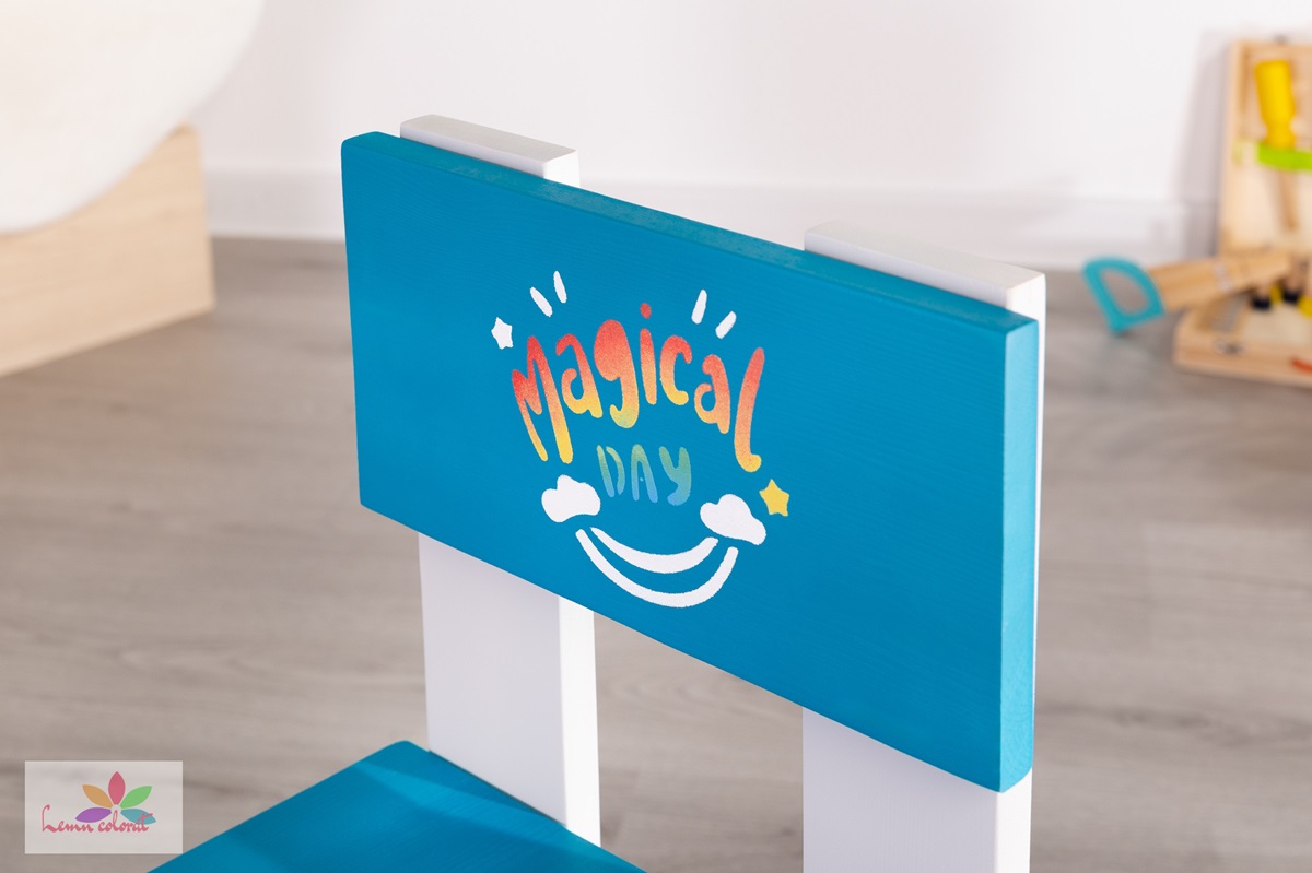 Scaunel cu spatar si desen animat, turcoaz - imagine 2