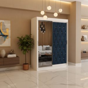 Dressing Verona150x200cm cu usa tapitata albastra+oglinda