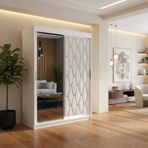 Dressing Verona150x200cm cu usa tapitata alba +oglinda