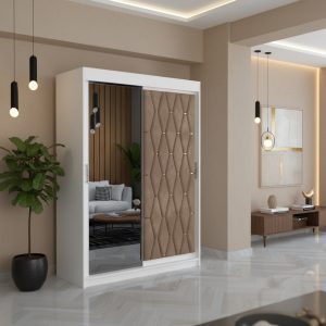 Dressing Verona150x200cm cu usa tapitata crem +oglinda