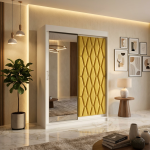 Dressing Verona150x200cm cu usa tapitata galben +oglinda