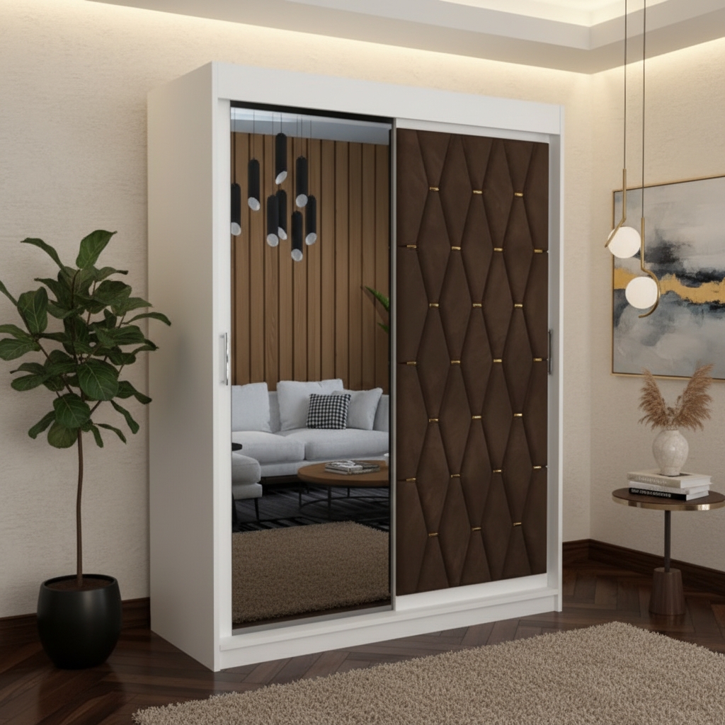 Dressing Verona150x200cm cu usa tapitata Maro +oglinda