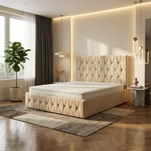 Pat tapitat Verona crem +saltea premium lux