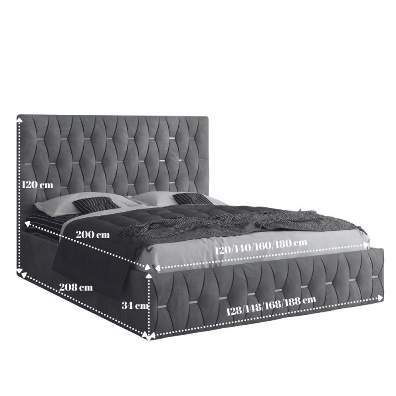 Set dormitor Verona cu pat tapitat crem noptiere comoda si dressing alb 150x200cm - imagine 3