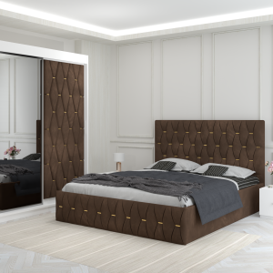 Set dormitor Verona Maro cu pat tapitat noptiere si dressing alb 150x200cm cu usa tapitata + oglinda