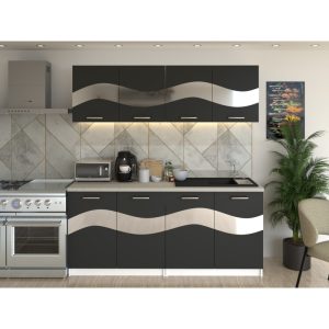 Bucatarie ARMONIA Gri antracit cu accente silver 180 cm