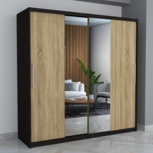 Dressing Elit Wenghe 200×200 cm cu usi Sonoma Stejar si oglinda
