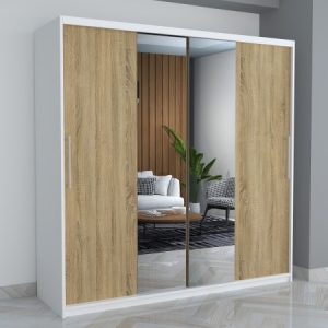 Dressing Elit Alb 200×200 cm cu usi Sonoma Stejar +oglinda
