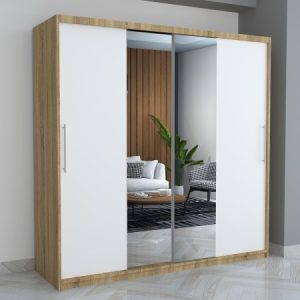 Dressing Elit Sonoma Stejar 200×200 cm cu usi Albe+oglinda
